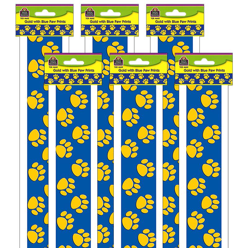 Blue with Gold Paw Prints Border Trim, 35 Feet Per Pack, 6 Packs. Picture 2