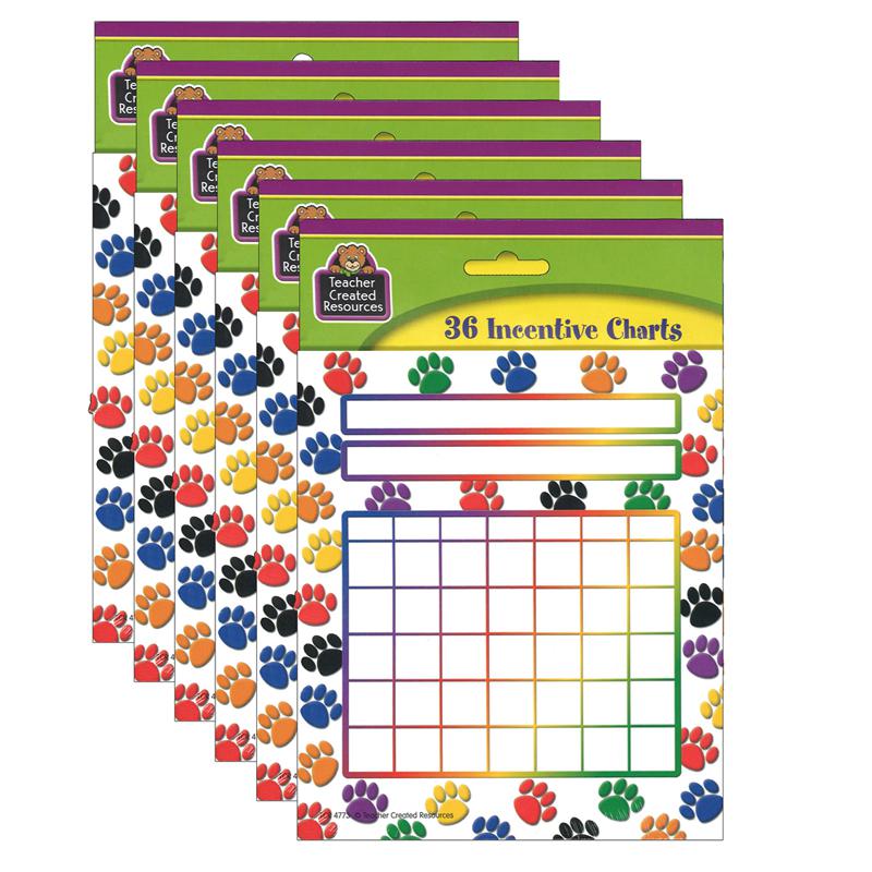 Colorful Paw Prints Incentive Charts, 5.25" x 6", 36 Sheets Per Pack, 6 Packs. Picture 2