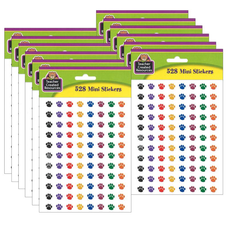 Colorful Paw Prints Mini Stickers, 3/8"Dia, 528 Per Pack, 12 Packs. Picture 2