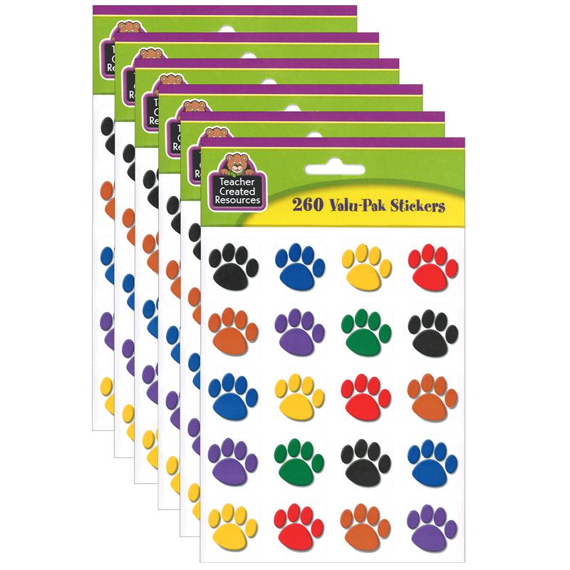 Colorful Paw Print Stickers Valu-Pak, 260 Pieces Per Pack, 6 Packs. Picture 2