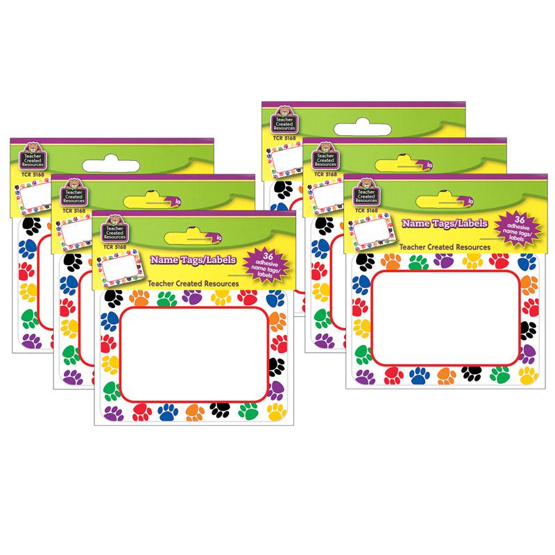 Colorful Paw Prints Name Tags, 36 Per Pack, 6 Packs. Picture 2