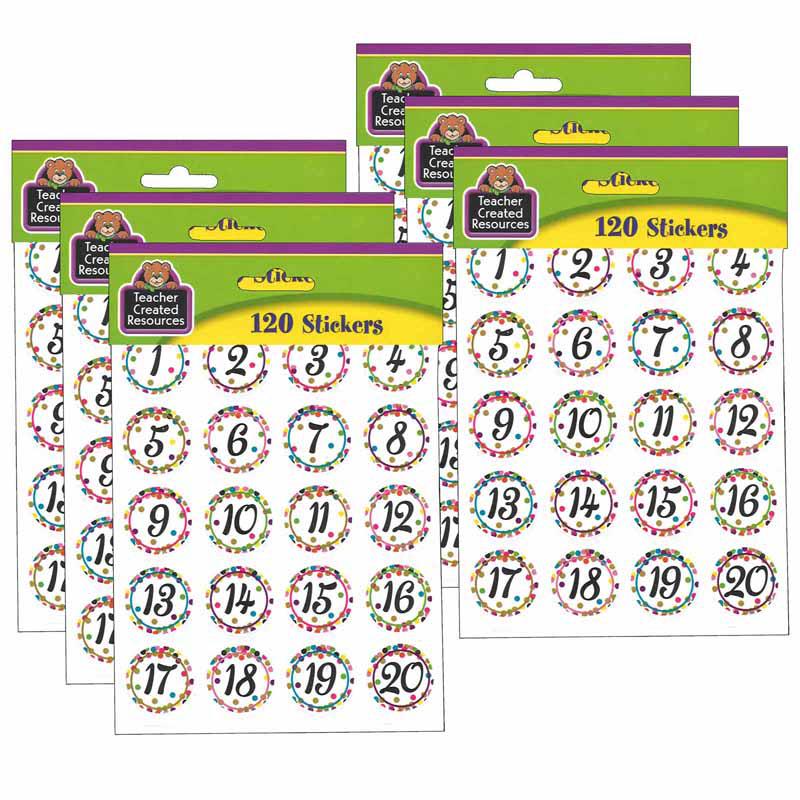 Confetti Numbers Stickers, 120 Per Pack, 6 Packs. Picture 2