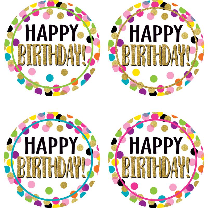 Confetti Happy Birthday Wear 'Em Badges, 32 Per Pack, 6 Packs. Picture 2