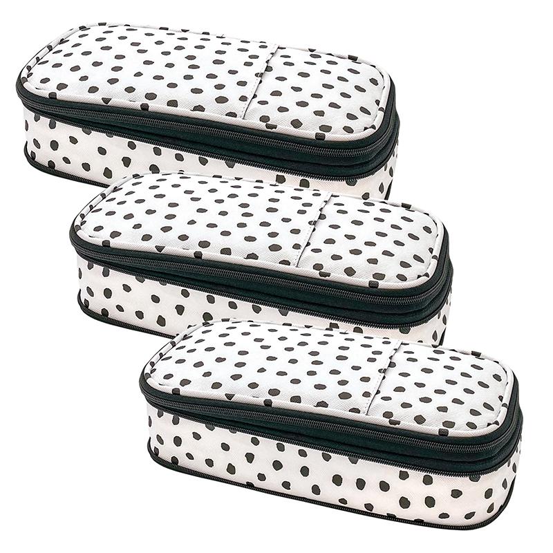 Black Painted Dots on White Pencil Case, Pack of 3. Picture 2