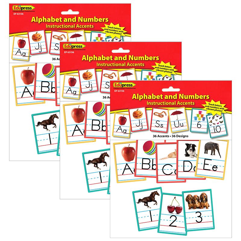 Alphabet and Numbers Accents, 36 Per Pack, 3 Packs. Picture 2