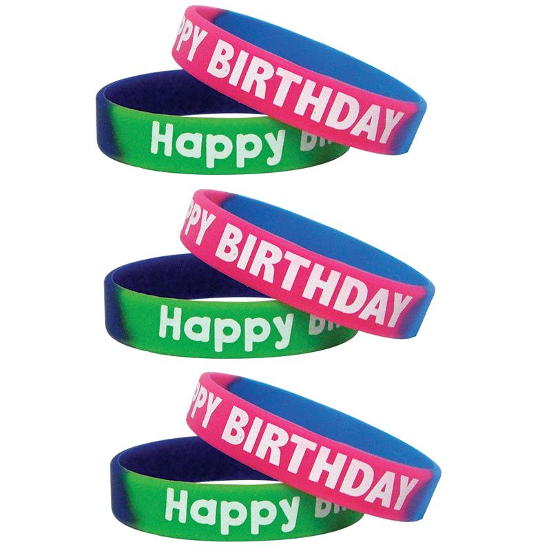 Fancy Happy Birthday Two-Toned Wristband Pack, 10 Per Pack, 3 Packs. Picture 2