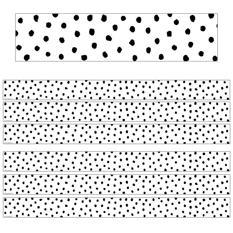 Black Painted Dots on White Straight Border Trim, 35 Feet Per Pack, 6 Packs. Picture 2