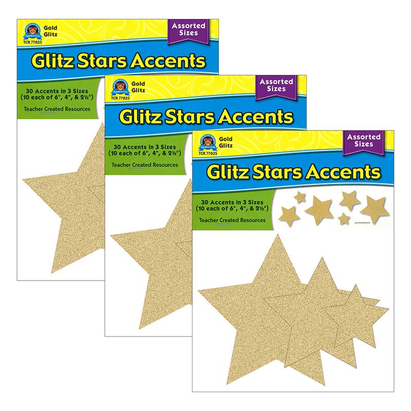 Gold Glitz Stars Accents, Assorted Sizes, 30 Per Pack, 3 Packs. Picture 2
