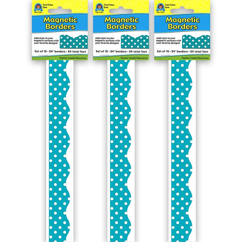 Teal Polka Dots Magnetic Border, 24 Feet Per Pack, 3 Packs. Picture 2