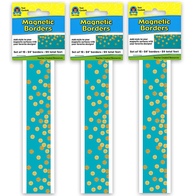 Teal Confetti Magnetic Border, 24 Feet Per Pack, 3 Packs. Picture 2
