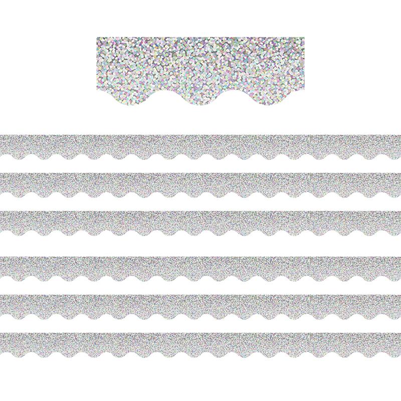 Silver Sparkle Scalloped Border Trim, 35 Feet Per Pack, 6 Packs. Picture 2