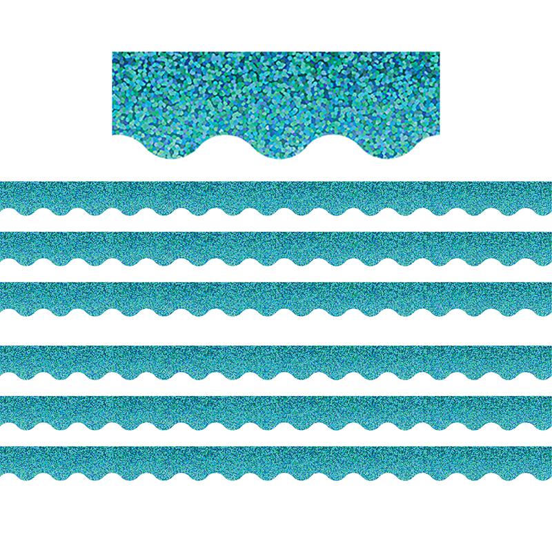 Teal Sparkle Scalloped Border Trim, 35 Feet Per Pack, 6 Packs. Picture 2