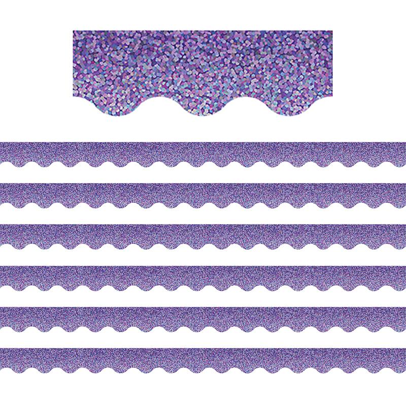 Purple Sparkle Scalloped Border Trim, 35 Feet Per Pack, 6 Packs. Picture 2