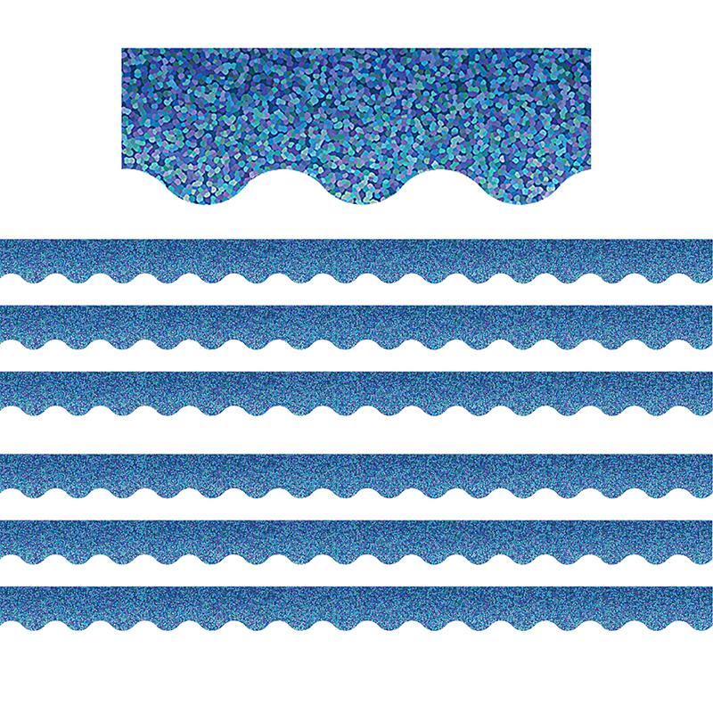 Blue Sparkle Scalloped Border Trim, 35 Feet Per Pack, 6 Packs. Picture 2