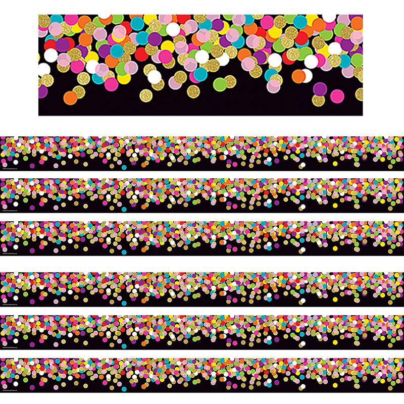 Colorful Confetti on Black Straight Border Trim, 35 Feet Per Pack, 6 Packs. Picture 2