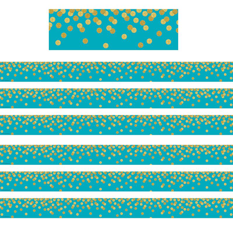 Teal Confetti Straight Border Trim, 35 Feet Per Pack, 6 Packs. Picture 2