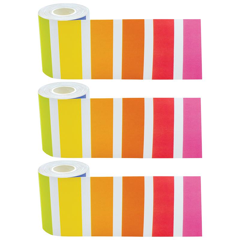 Colorful Stripes Straight Rolled Border Trim, 50 Feet Per Roll, Pack of 3. Picture 2
