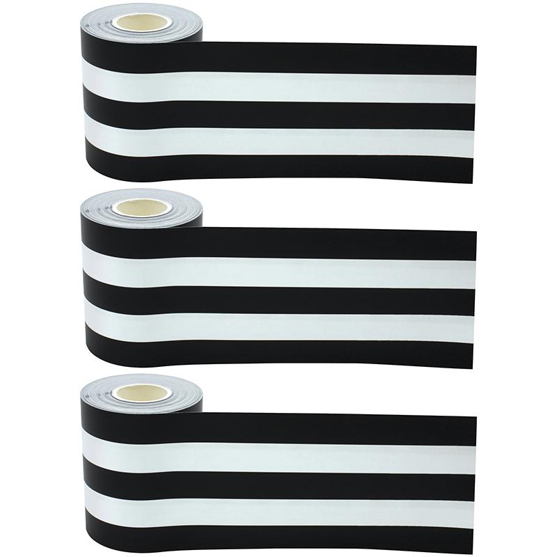 Black & White Stripes Straight Rolled Border Trim, 50 Feet Per Roll, Pack of 3. Picture 2