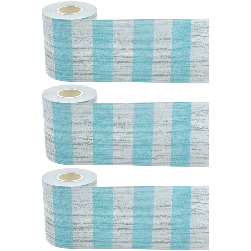 Vintage Blue Stripes Straight Rolled Border Trim, 50 Feet Per Roll, Pack of 3. Picture 2