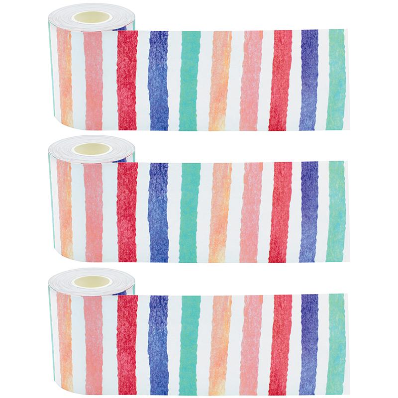 Watercolor Stripes Straight Rolled Border Trim, 50 Feet Per Roll, Pack of 3. Picture 2