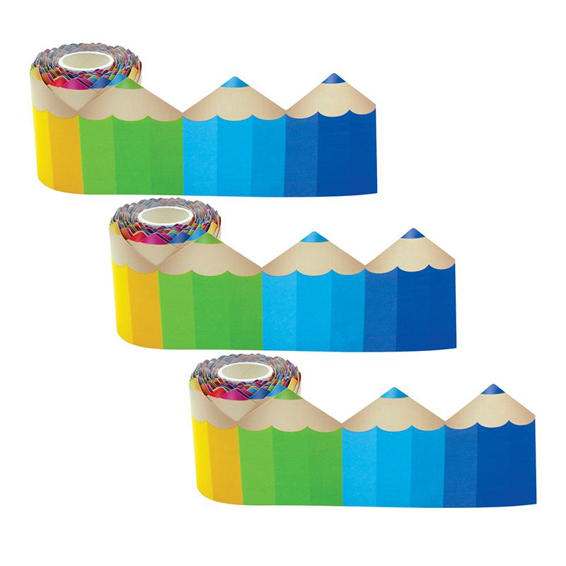 Colored Pencils Die-Cut Rolled Border Trim, 50 Feet Per Roll, 3 Rolls. Picture 2
