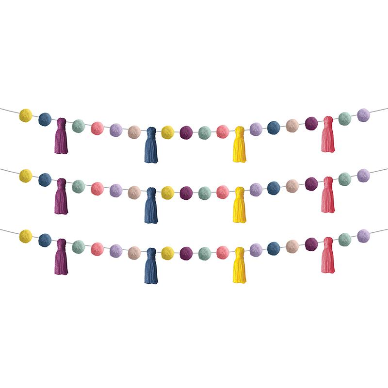 Pom-Poms and Tassels Garland, Pack of 3. Picture 2