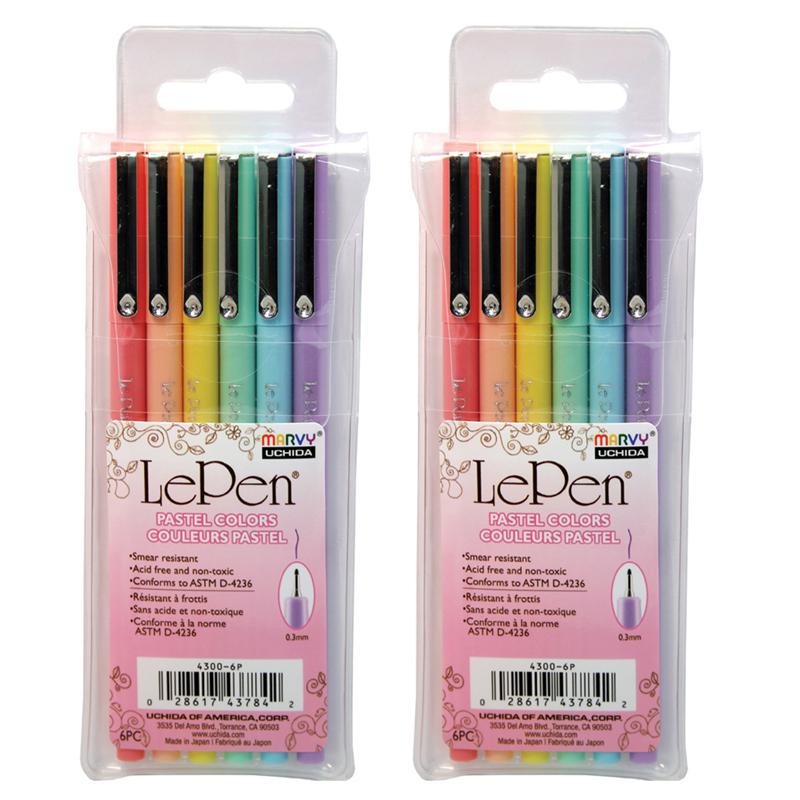 LePen Micro-Fine Point Pen, Pastel, 6 Per Pack, 2 Packs. Picture 2