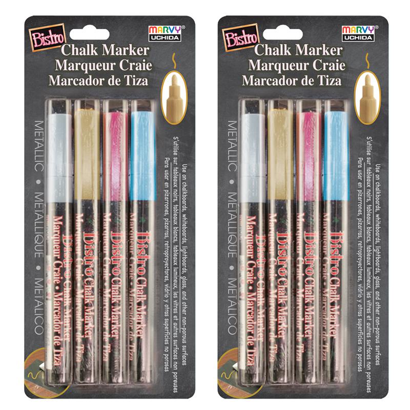Broad Point Chalk Marker Fine Tip Set 4M, Metallic Colors, 4 Per Pack, 2 Packs. Picture 2