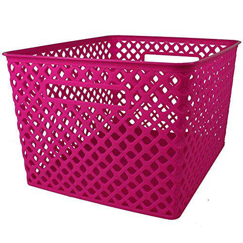 Woven Basket, Large, Hot Pink, Pack of 2. Picture 1