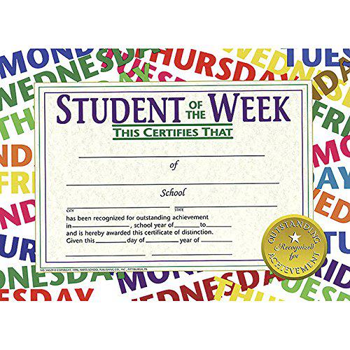 Student of the Week Certificate, 8.5" x 11", 30 Per Pack, 3 Packs. Picture 1