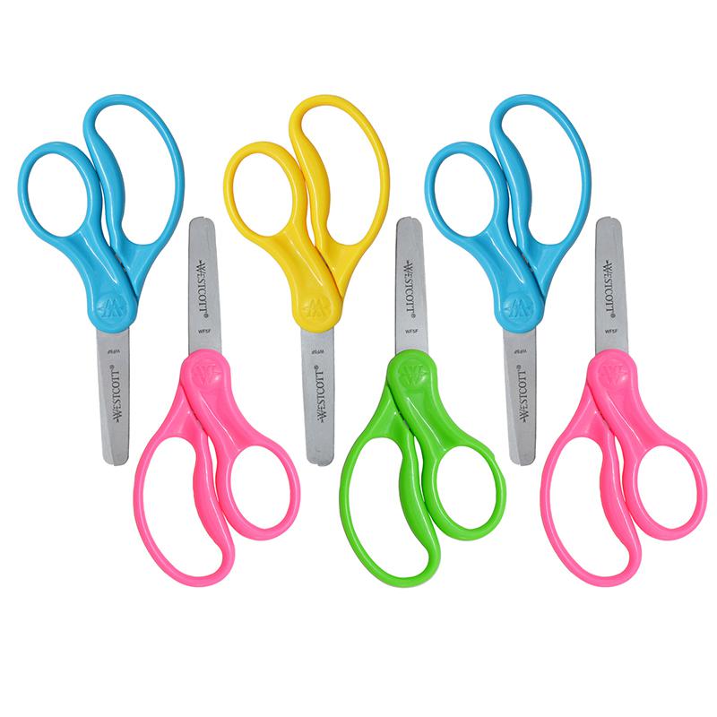 5" Hard Handle Kids Scissors, Blunt, Assorted Colors, 2 Per Pack, 3 Packs. Picture 1