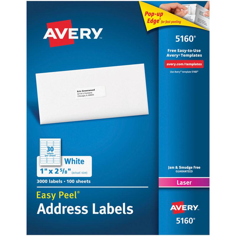AVERY EASY PEEL WHITE ADDRESS LABELS 1X2 5/8 3000CT. Picture 1