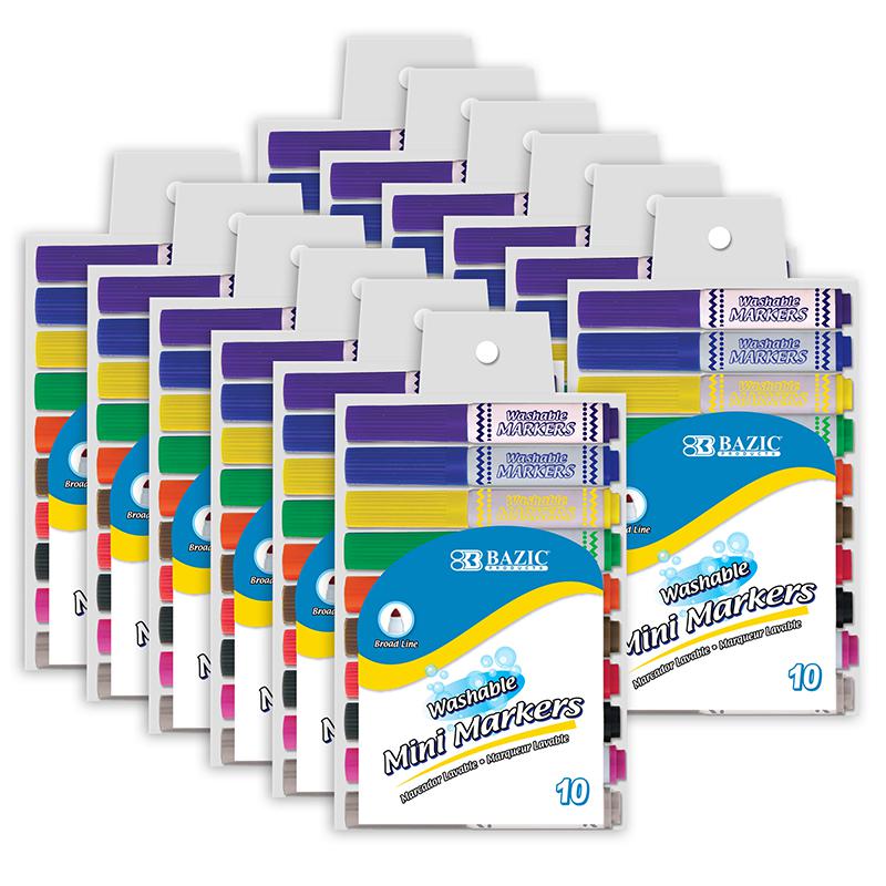 Washable Markers, Mini Broad Line, 10 Per Pack, 12 Packs. Picture 1