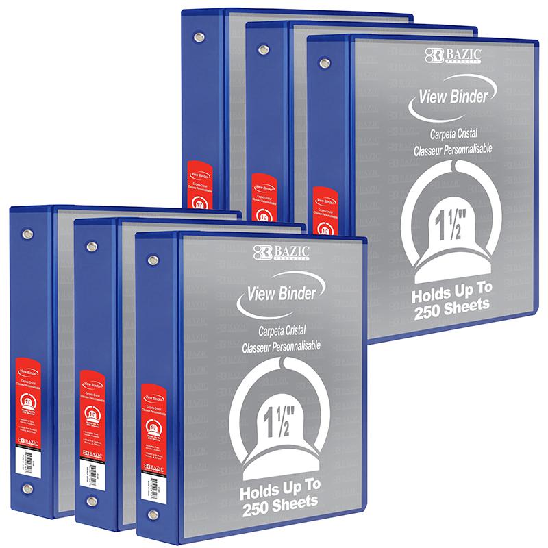 3-Ring View Binder with 2 Pockets, 1.5", Blue, Pack of 6. Picture 1