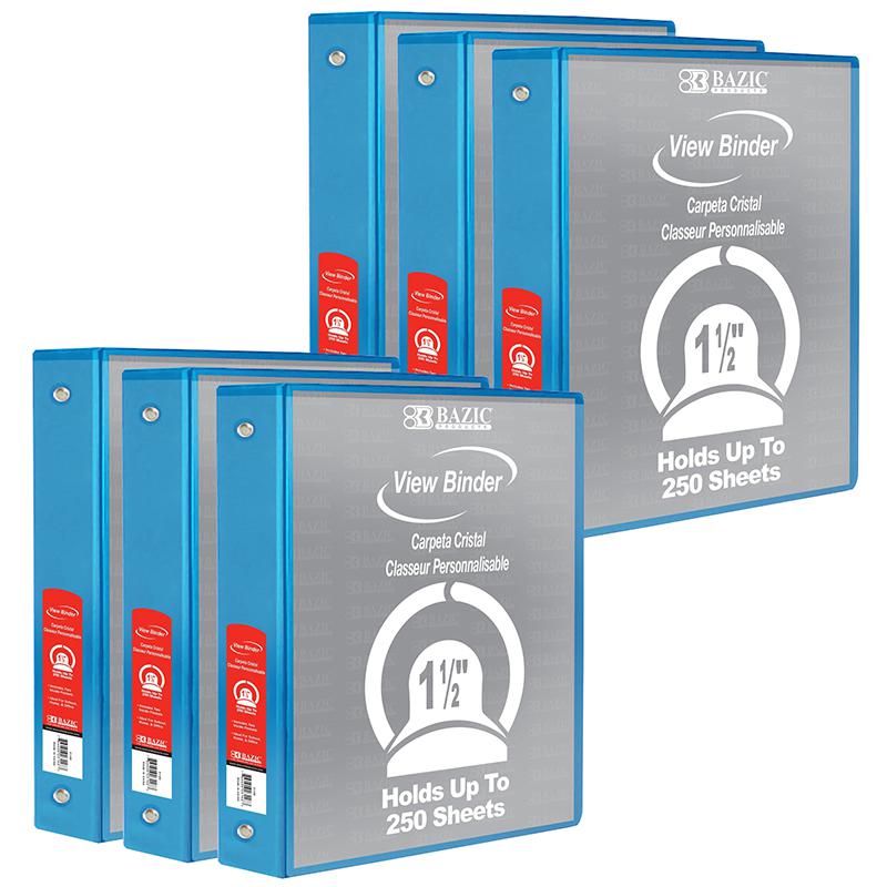 3-Ring View Binder with 2 Pockets, 1.5", Cyan, Pack of 6. Picture 1