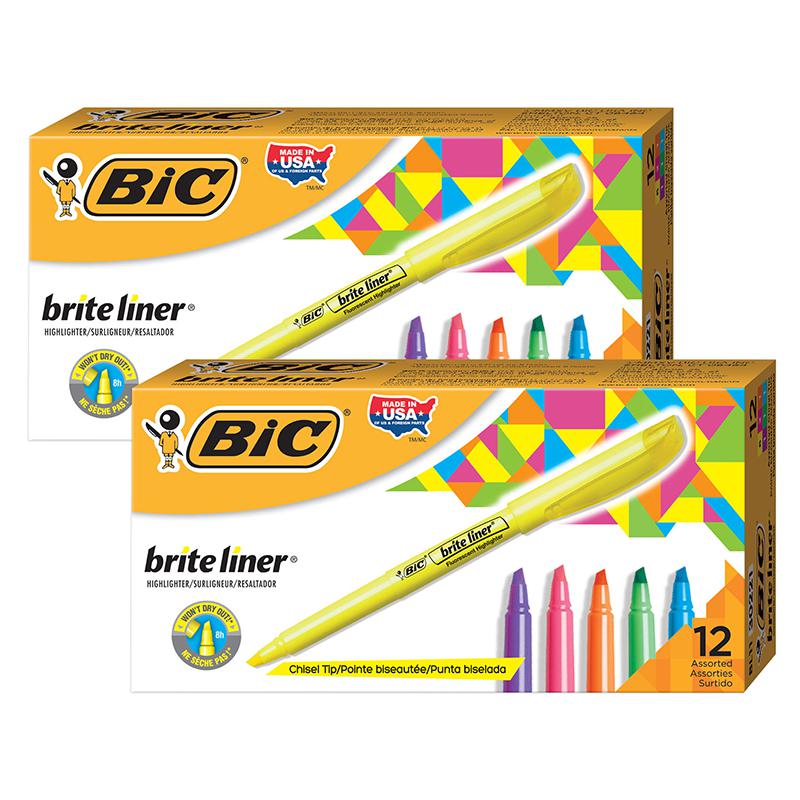 Brite Liner Highlighters Markers, Chisel Tip, 12 Per Pack, 2 Packs. Picture 1