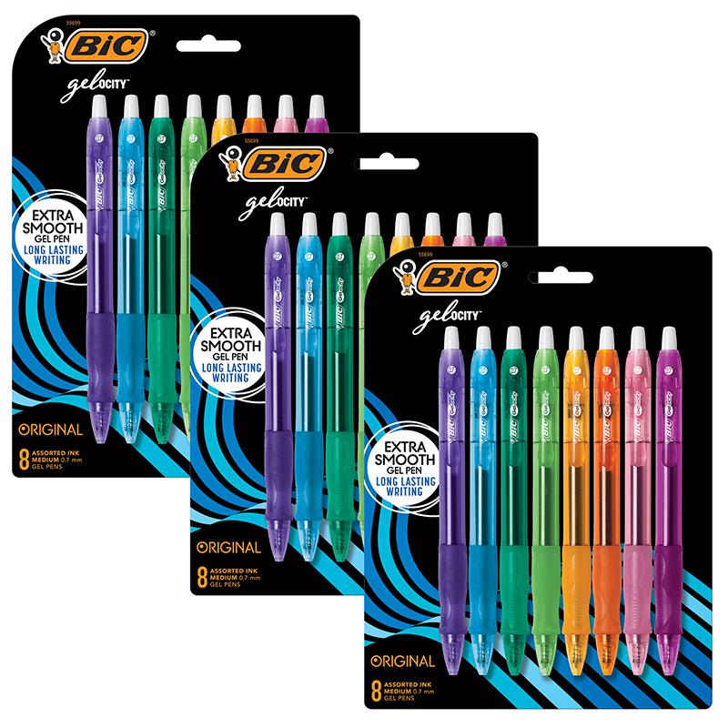 Gelocity Original Long Lasting Fashion Gel Pens, 8 Per Pack, 3 Packs. Picture 1