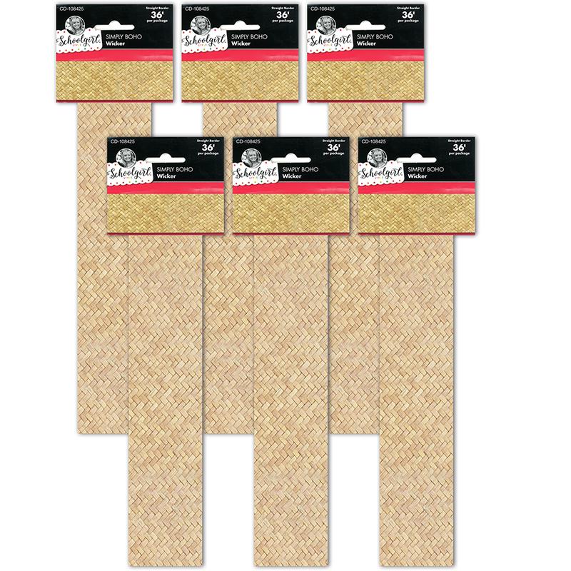 Simply Boho Wicker Straight Borders, 36 Feet Per Pack, 6 Packs. Picture 1