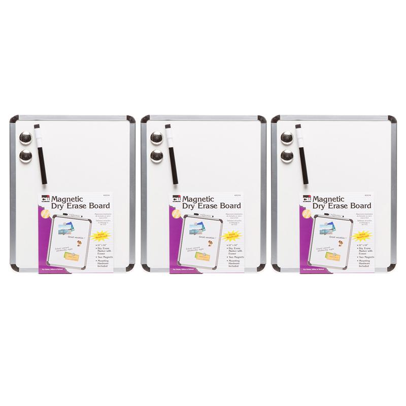 Framed Magnetic Dry Erase Board with Marker & Magnets, Silver Frame, Pack of 3. Picture 1