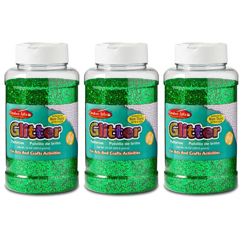 Creative Arts Glitter, 1 lb. Bottle, Green, Pack of 3. Picture 1