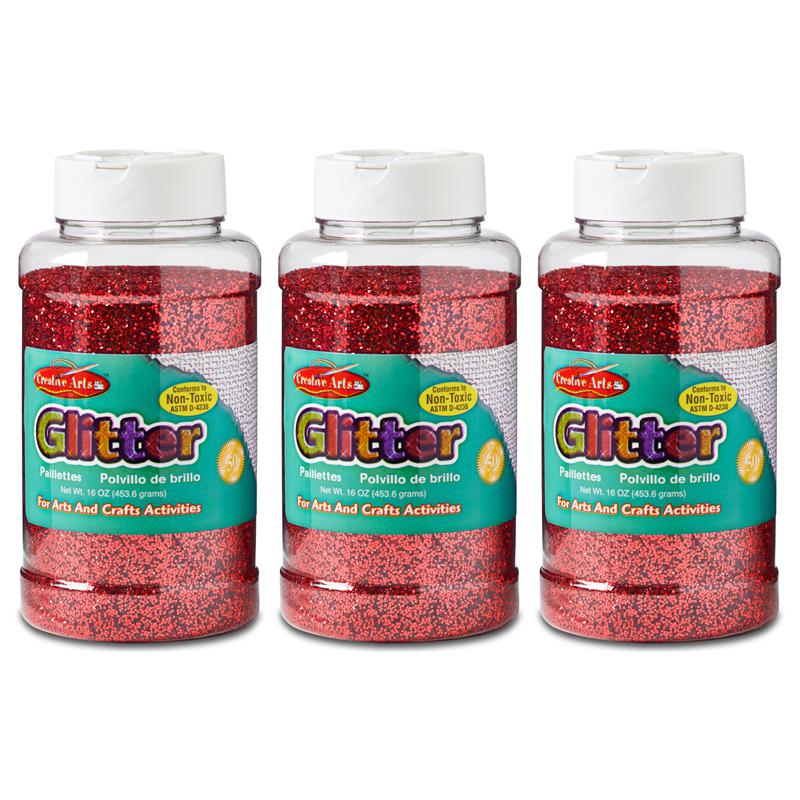Creative Arts Glitter, 1 lb. Bottle, Red, Pack of 3. Picture 1