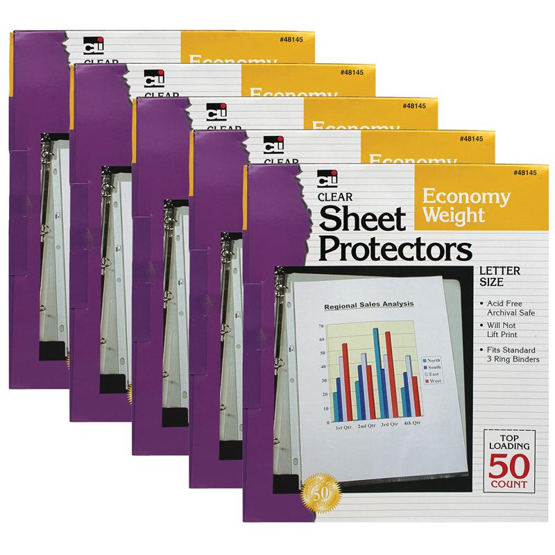 Sheet Protectors, Economy Weight, Letter Size, Clear, 50 Per Box, 5 Boxes. Picture 1