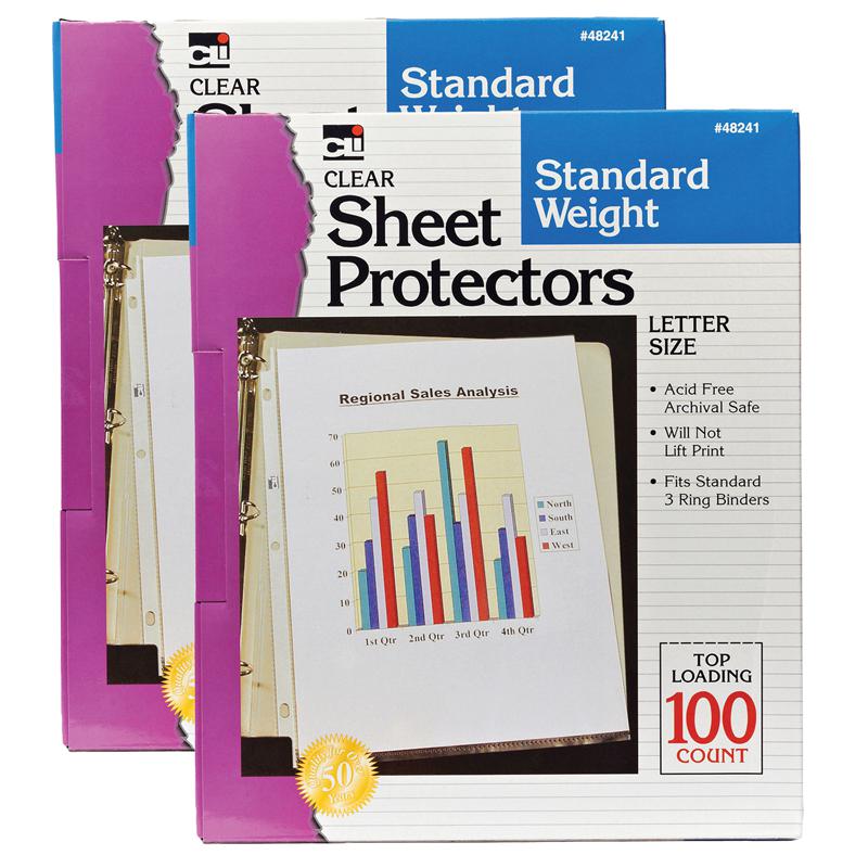 Sheet Protectors, Clear, Standard Weight, Letter Size, 100 Per Box, 2 Boxes. Picture 1