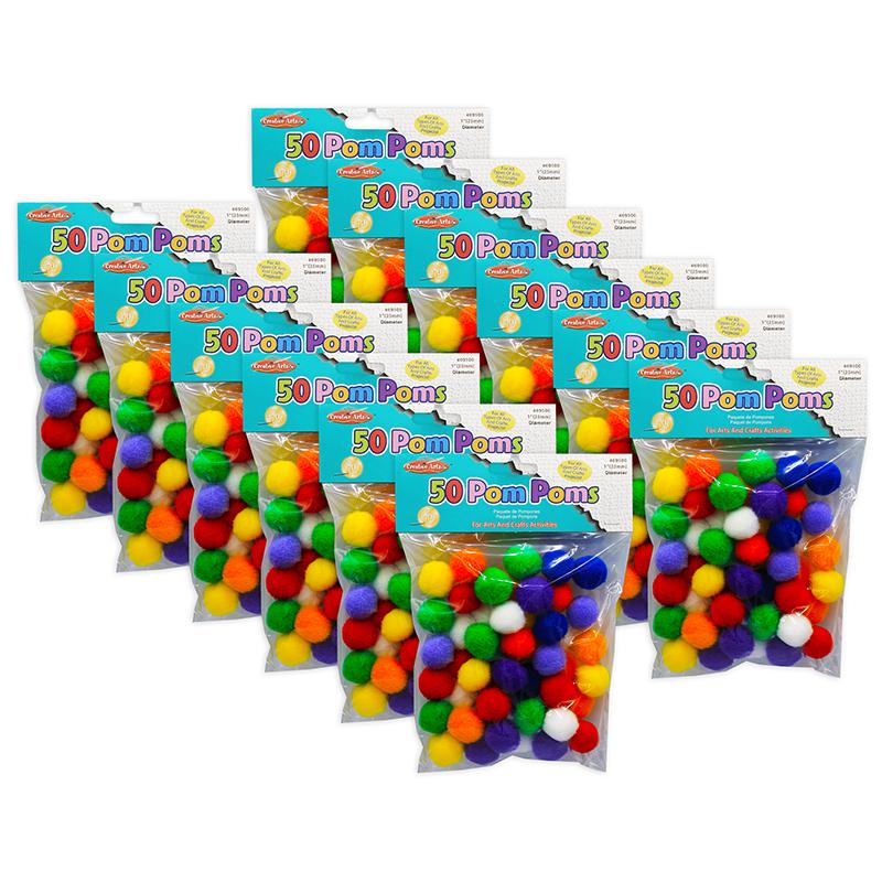 Pom-Poms 1", Assorted Colors, 50 Per Pack, 12 Packs. Picture 1