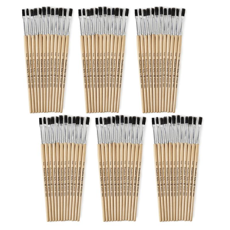 Flat Tip Paint Brushes, 1/4 Natural Bristle, Short, 12 Per Set, 6 Sets