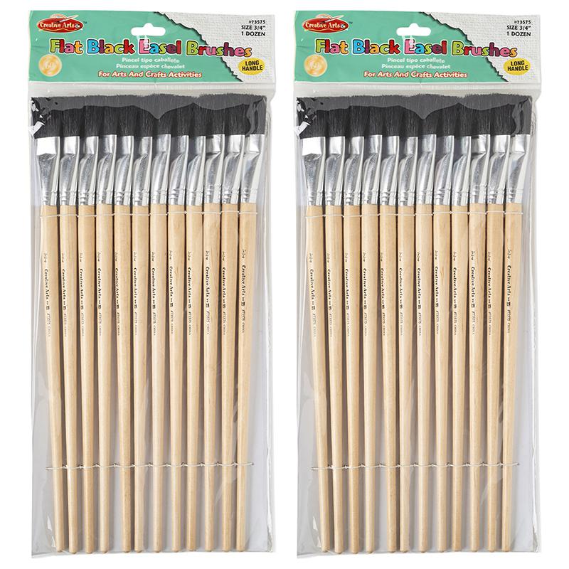 Creative Arts Flat Easel Brushes, 3/4" Bristle, Black, 12 Per Pack, 2 Packs. Picture 1