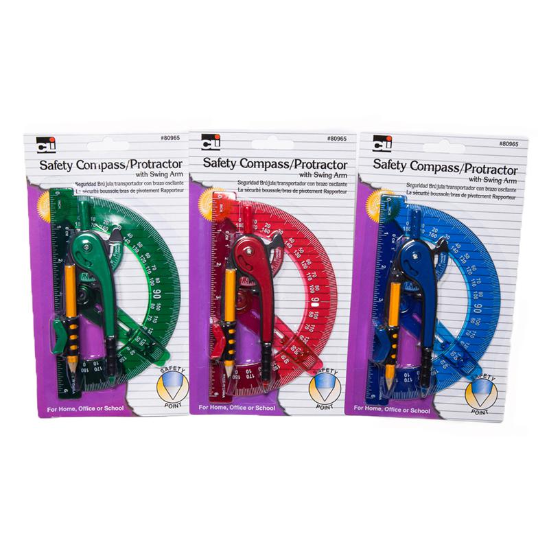 12 COMPASS 6IN SWING ARM PROTRACTOR ASSORTED COLORS. Picture 1