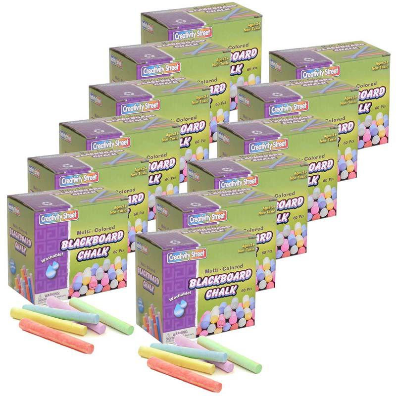 Blackboard Chalk, 5 Assorted Colors, 3/8" x 3-1/4", 60 Pieces Per Pack, 12 Packs. Picture 1