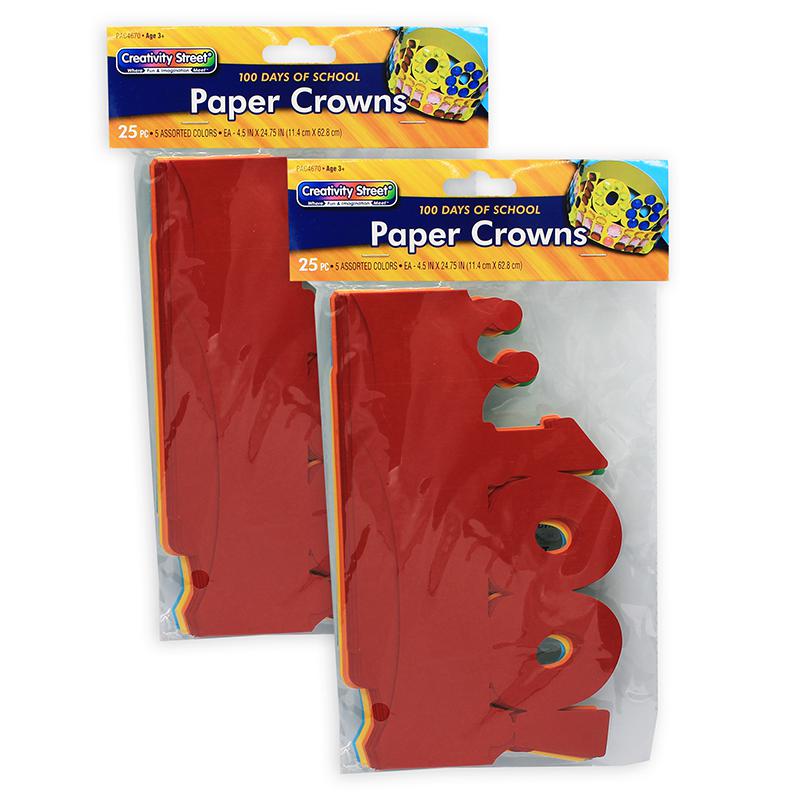 100 Days of School Paper Crowns, 4.5" x 24.75", 25 Per Pack, 2 Packs. Picture 1
