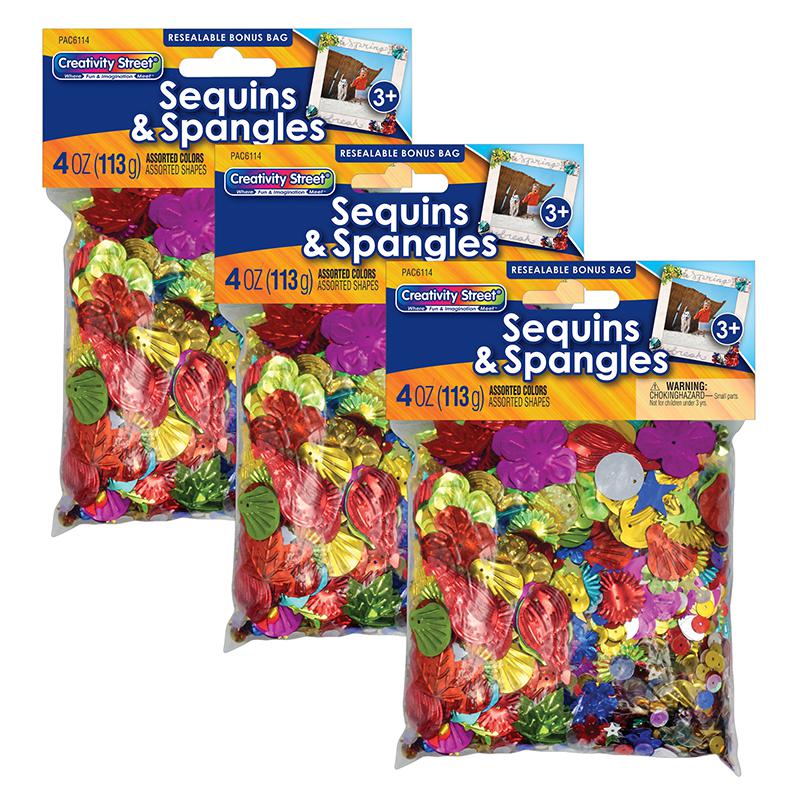 Sequins & Spangles, Assorted Colors, Assorted Sizes, 4 oz. Per Pack, 3 Packs. Picture 1